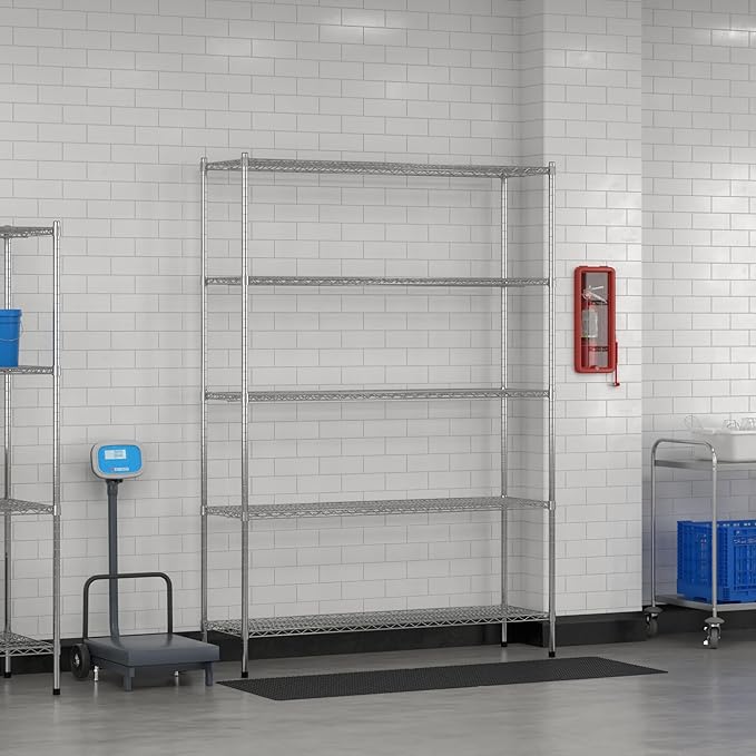 Commercial NSF Listed Chrome Stationary Wire Shelving Kit 18" x 60" x 86", with 5 Shelves Perfect for Warehouse, Walk-in Refrigerator, Freezer, Grocery Store, Restaurant, Dishroom