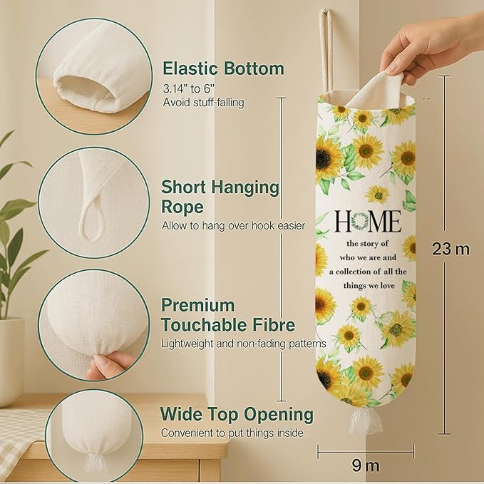 Sunflower Plastic Bag Holder, Home Sweet Plastic Bag Holder, Bags Holders for Plastics Bags Groceries Store, Reusable Trash Sack Storage Dispenser, Kitchen Gifts For Women Family Friends