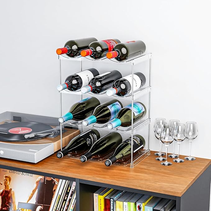 Stackable Water Bottle Organizer for Cabinet,2 Pack Water Bottle Holder for Stanley Yeti 40 oz Bottle Shelf,Clear Tumbler Storage Organizer,Wine Rack,Cup Organizer for Kitchen Cabinets Counter Pantry
