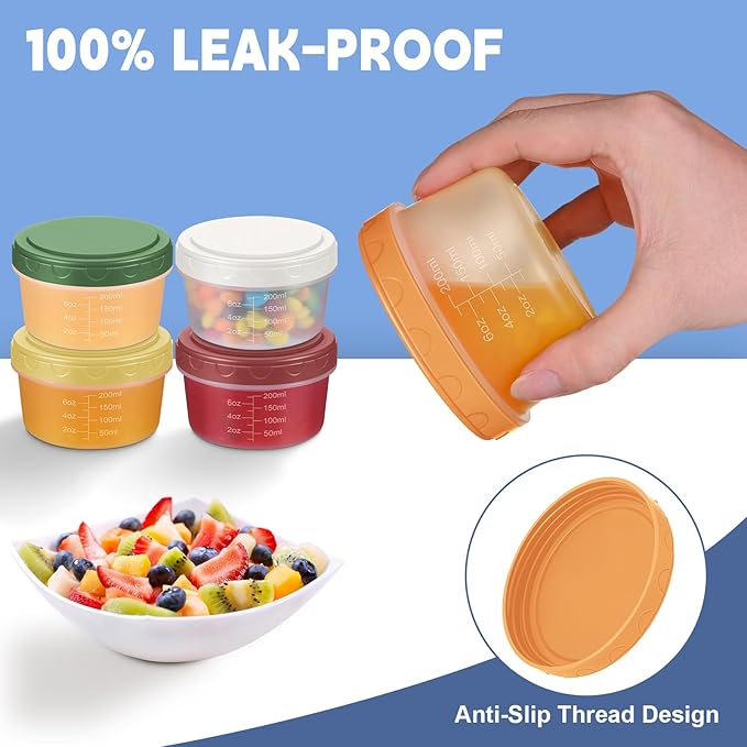 6pcs 10 oz Small Plastic Containers with Lids, Salad Dressing Container Reusable Small Food Storage Containers for Meal Prep, Leakproof, Microwave Dishwasher Freezer Safe, BPA-Free