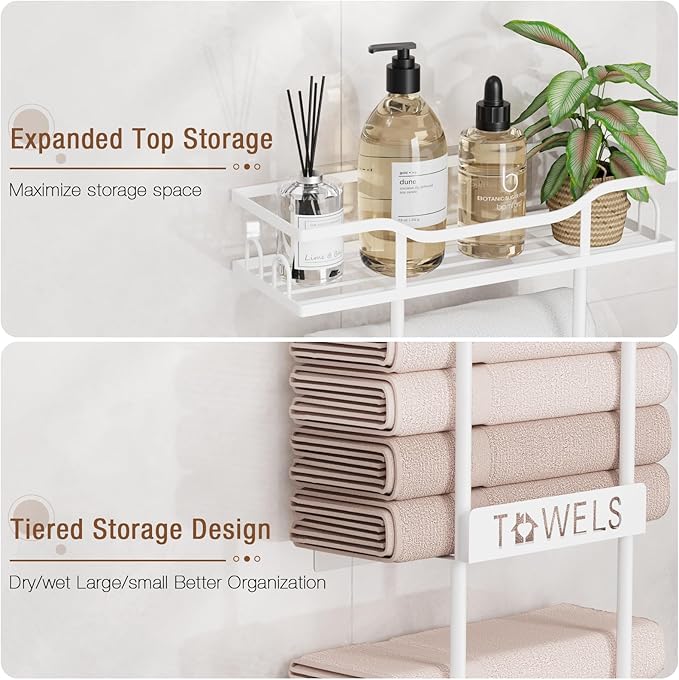 Towel Racks for Bathroom Wall Mounted Towel Storage Organizer Wall Towel Rack for Rolled Towels White