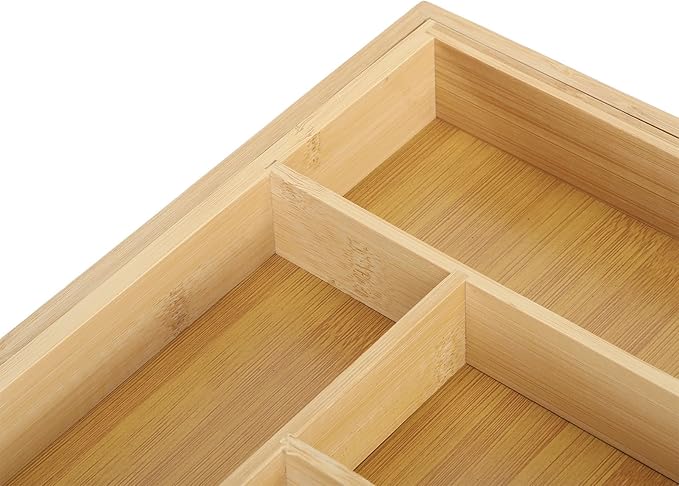 Kitchen Silverware Organizer Expandable for Cutlery and Utensils, Adjustable Wood Utensil Storage Cutlery Tray for Drawers, Kitchen Drawer Organizer Utensil Holder Makeup Organizer with(8 Slots)