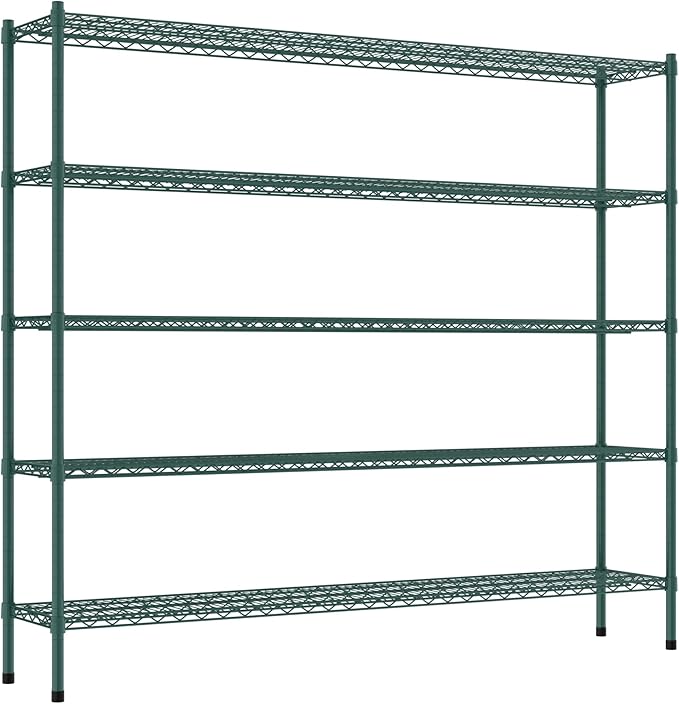 Commercial NSF Listed Green Epoxy Stationary Wire Shelving Kit 14" x 72" x 64", with 5 Shelves Perfect for Warehouse, Walk-in Refrigerator, Freezer, Grocery Store, Restaurant, Dishroom