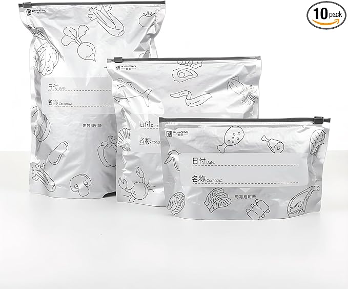 Reusable Aluminum Foil Sealable Storage Bags - aluminum foil Freezer Bags, reusable freezer food grade fresh keeping and meal prep,Suitable for Vegetable, Fruit, Meat, and More (Small-10PCS)