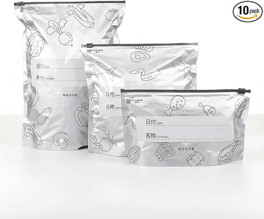 Reusable Aluminum Foil Sealable Storage Bags - aluminum foil Freezer Bags, reusable freezer food grade fresh keeping and meal prep,Suitable for Vegetable, Fruit, Meat, and More (Small-10PCS)