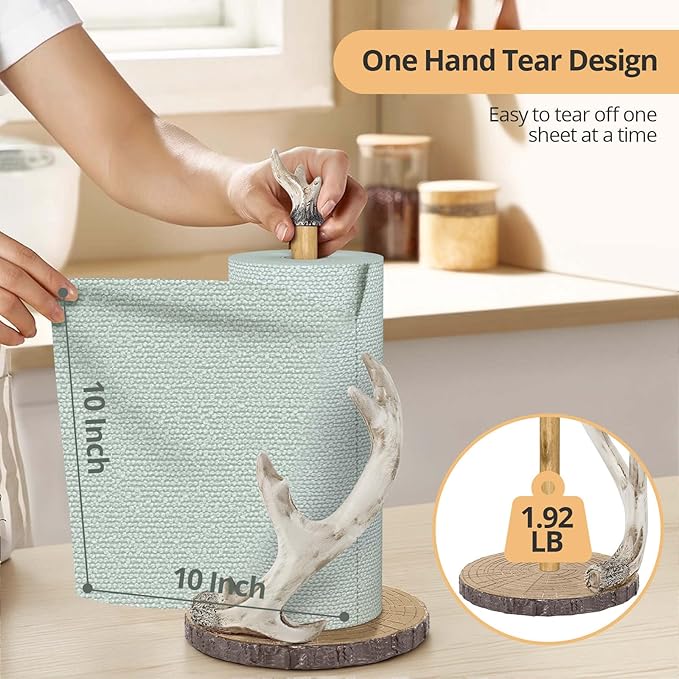 Antler Ridge Paper Towel Holder，with Microfiber Tearable Rags Countertop Paper Towel Holders, Vintage Standing Paper Towel Holder for Kitchen, Bathroom, Table Kitchen Decor 15.5''x6.5''