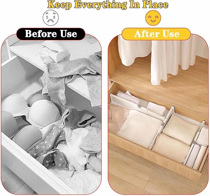 8 Pack Drawer Dividers 3.94" High, 14.94"-21.26" Adjustable Dresser Drawer Organizers for Clothes, Expandable Dresser Separators in Bedroom/Bathroom/Kitchen Organization and Storage