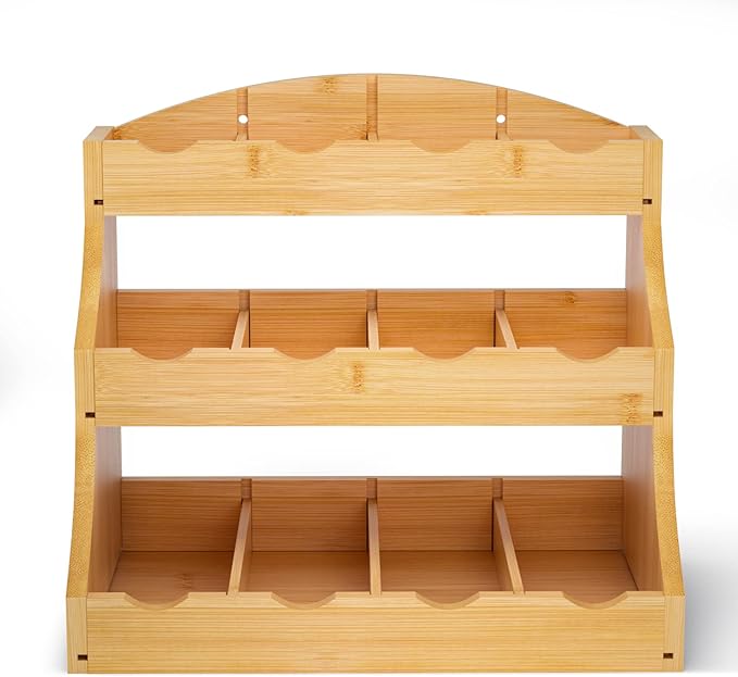Bamboo Tea Bag Organizer, 3-Tier Tea Bag Holder Stores Over 240 Tea Bags, Tea Station for Coffee Capsules, Creamer, Sweetener, Sugar - Removable Divider (Self-assembly)