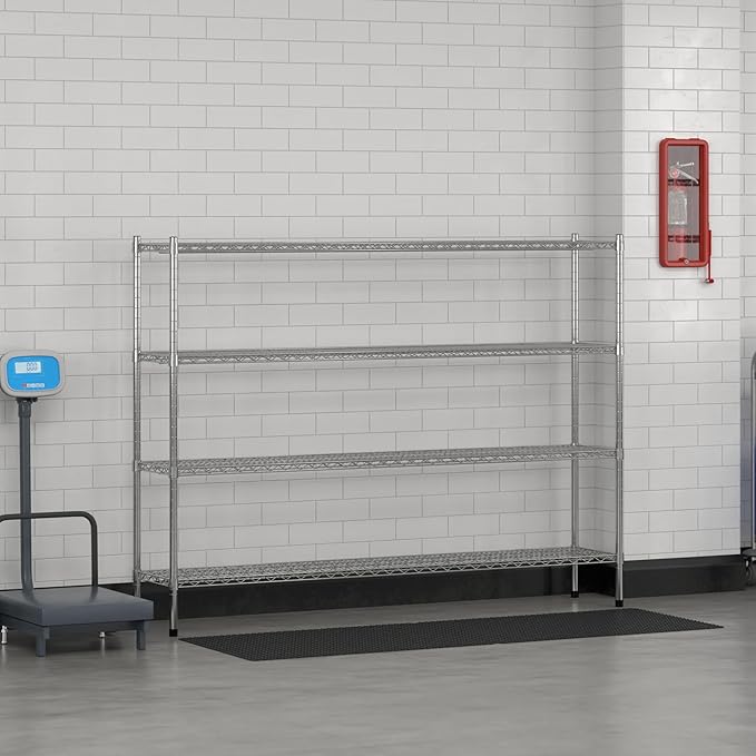 Commercial NSF Listed Chrome Stationary Wire Shelving Kit 14" x 72" x 54", with 4 Shelves Perfect for Warehouse, Walk-in Refrigerator, Freezer, Grocery Store, Restaurant, Dishroom