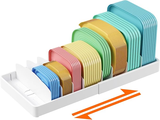 Lifewit Plastic Adjustable Lid Organizers Inside Cabinet, Extra Large Expandable 13-24" Lid Holder with 8 Dividers & 9 Compartments for Kitchen Organization, Plate, Bowl Organizer for Tall Drawer