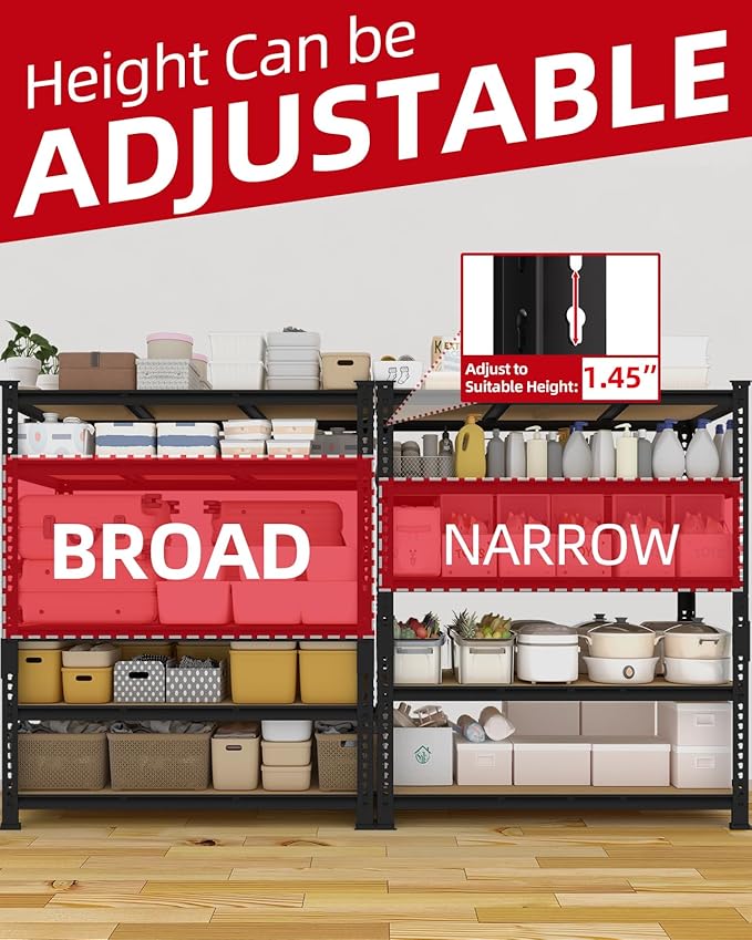 PrimeZone Heavy Duty Garage Storage Shelves - 48" W X 24" D X 72" H Adjustable Metal Shelving Unit, 5 Tier Industrial Shelves for Storage Standing Utility Rack for Warehouse, Basement, Black, 5 Pack