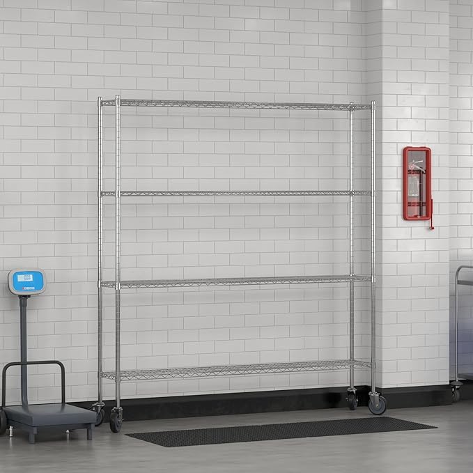 Commercial NSF Listed Chrome Mobile Wire Shelving Kit 12" x 72" x 80", with 4 Shelves Perfect for Warehouse, Walk-in Refrigerator, Freezer, Grocery Store, Restaurant, Dishroom