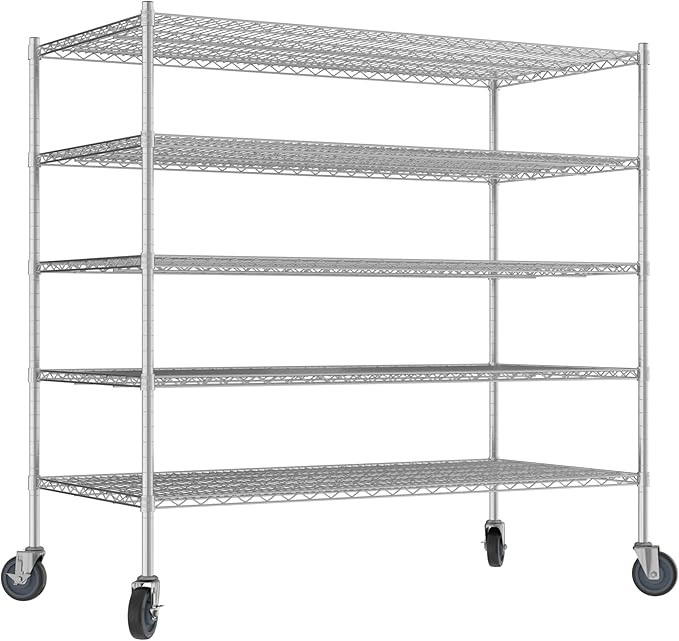 Commercial NSF Listed Chrome Mobile Wire Shelving Kit 30" x 60" x 60", with 5 Shelves Perfect for Warehouse, Walk-in Refrigerator, Freezer, Grocery Store, Restaurant, Dishroom