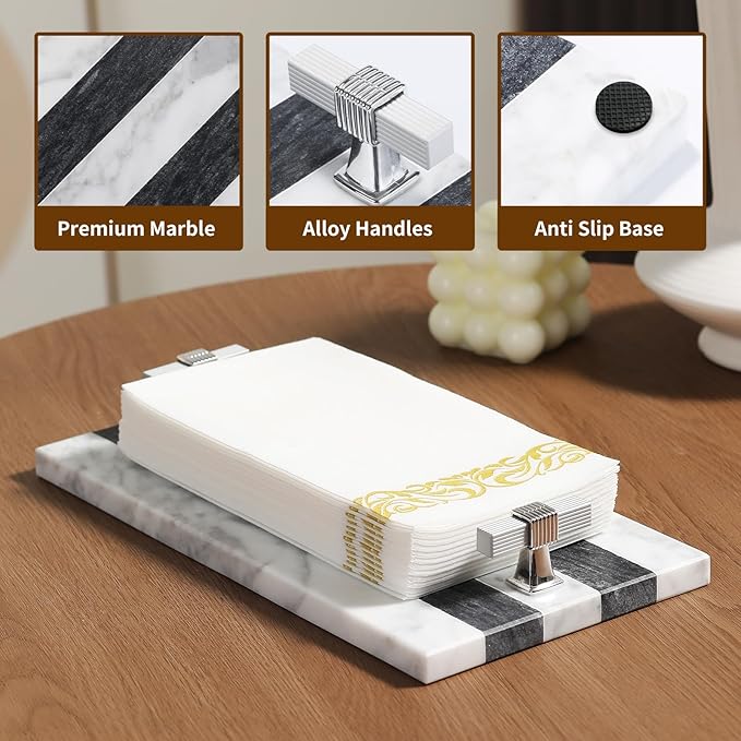 Marble Guest Towel Holder Disposable Paper Towel Tray Vanity Tray Sliver Color Handle, Bathroom Sink Tray Bathroom Napkin Holder