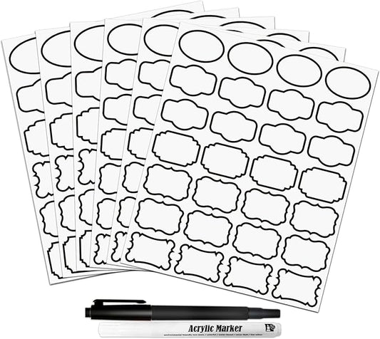 Kitchen Pantry Food Containers Clear Labels with Black Border, 138 Waterproof Removable Write-on Sticker Labels Tags to Organize Spice Jars Condiment Flour Sugar Canisters Storage Bins, Free 2 Markers