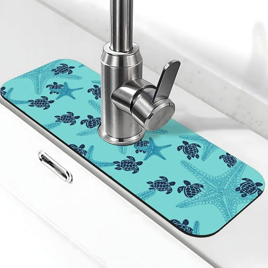 Summer Sea Turtle Ocean 15" X 5.5" Kitchen Sink Splash Guard Faucet Faucet Guard Draining Mat Sink Splash Guard Faucet Kitchen Bathroom