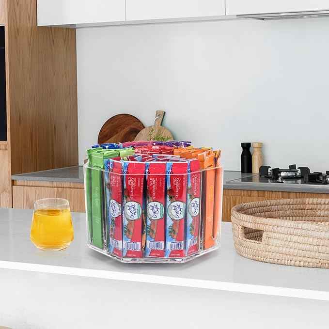 Drink Packet Organizer For Powdered Drink Mix,Powder Packet,Water Packet,Water Flavor Packet,Lazy Susan Organizer for Drink Mix Rotating Holder for Drink Mix Necessities (Rhombus)