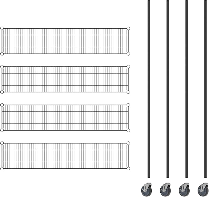 Commercial NSF Listed Black Epoxy Mobile Wire Shelving Kit 12" x 54" x 80", with 4 Shelves Perfect for Warehouse, Walk-in Refrigerator, Freezer, Grocery Store, Restaurant, Dishroom