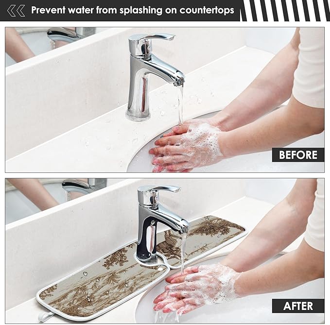 2 PCS Kitchen Sink Splash Guard 14.9 Inch Faucet Mat for Kitchen Sink Bathroom Sink Faucet Absorbing Drip Drain Mat Pad Microfiber Soft Washable Brown Red Cowboys Horses Cactus Desert