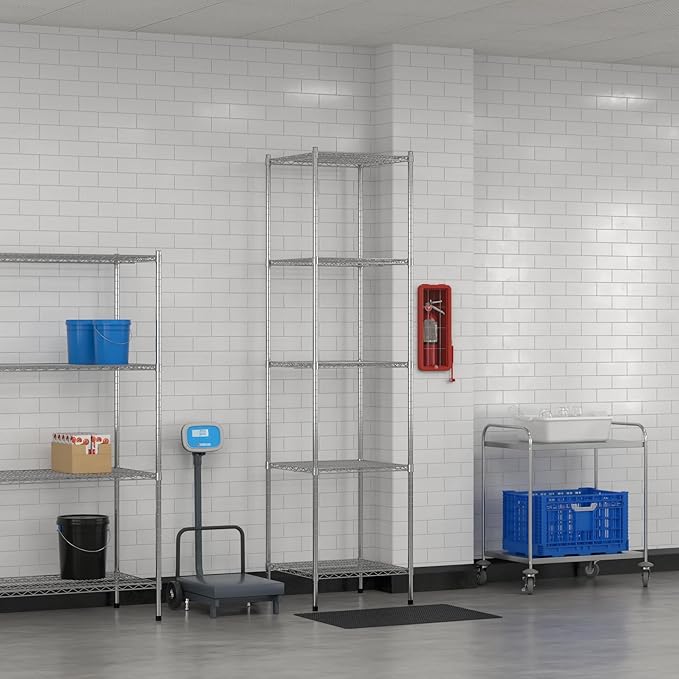 Commercial NSF Listed Chrome Stationary Wire Shelving Kit 24" x 24" x 96", with 5 Shelves Perfect for Warehouse, Walk-in Refrigerator, Freezer, Grocery Store, Restaurant, Dishroom