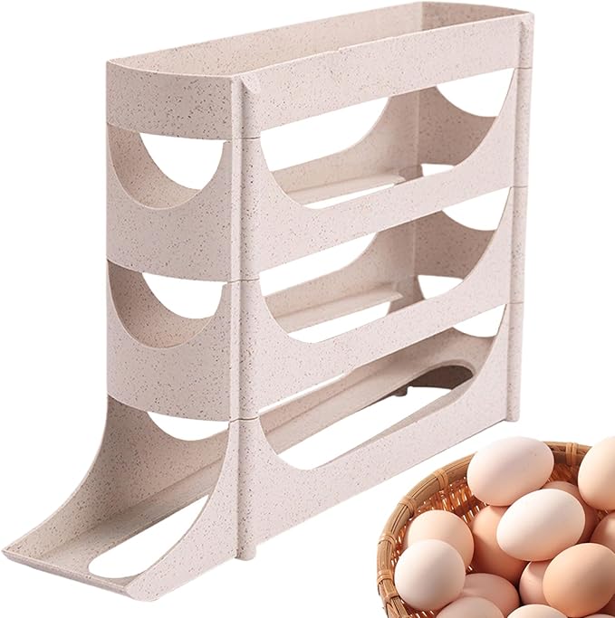 Egg Holder for Fridge | 4 Tier Automatic Rolling Storage Rack,Large Capacity Clear Egg Dispenser,for Freezer Side Door Home Kitchen Cabinet Holds Up To 30 Piece