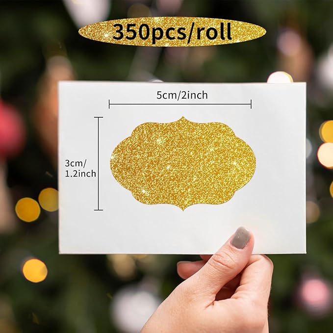 Bright Gold Labels Stickers,250 PCS 2" x 1.2" Fancy Shape Stickers Labels for Storage Box or Food Jars Holiday Present Stickers Christmas Gift Tags Stickers