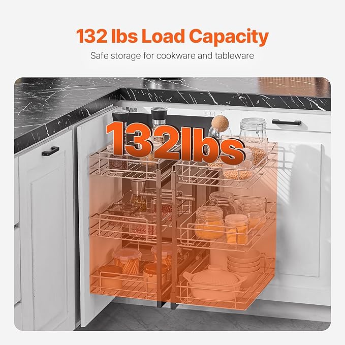 Happybuy Min Opening Blind Corner Pull Out Organizer,Left & Right Open Compatible,15" W,3-Tier 6 Shelf Kitchen Cabinet Organizer, Chrome Carbon Steel Storage Basket, Slide Out Storage Organizer