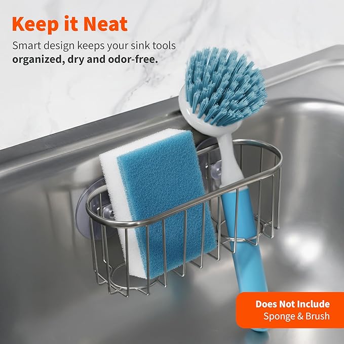 Best Brands IMUSA Sponge Holder for Kitchen Sink—Brushed Metal Sink Organizer with Triple Suction Cups, Compact Caddy for Sponges, Brushes, Soap & Everyday Kitchen Cleaning Essentials