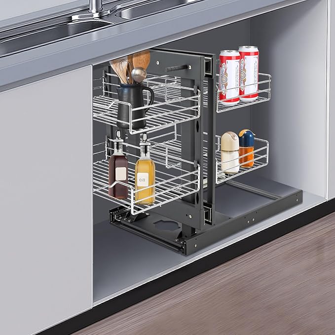 11 Inch Blind Corner Organizer Soft Close Chrome 4 Shelf Slide Cabinet for 31.5"