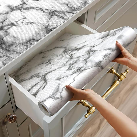 Quttisay Shelf Liner for Kitchen Cabinets,Non Adhesive Cabinet Liner,Non-Slip Drawer Liner,Waterproof Shelf Liner Easy to Clean Strong Grip Liner for Cabinets,Drawers,Cupboard，(Marble 12in x 16.4FT)