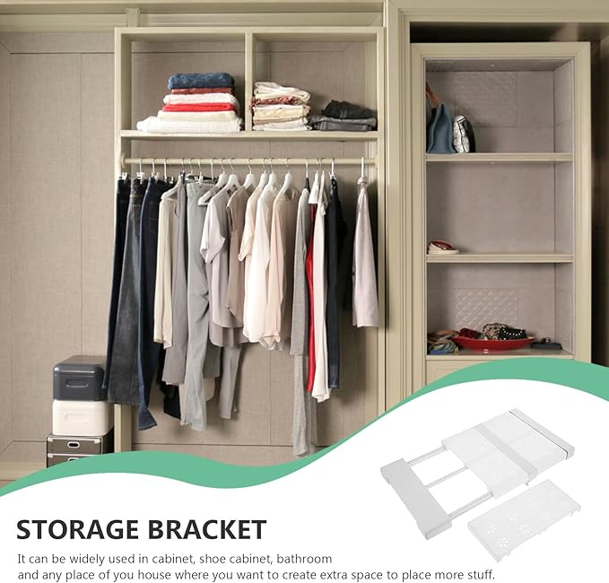 SUPVOX Expandable Closet Organizer Shelf Divider, Adjustable Telescopic Tension Rack 31-42cm Length 24cm Width, Wardrobe Storage Shelf for Clothes Cabinet, Single Piece