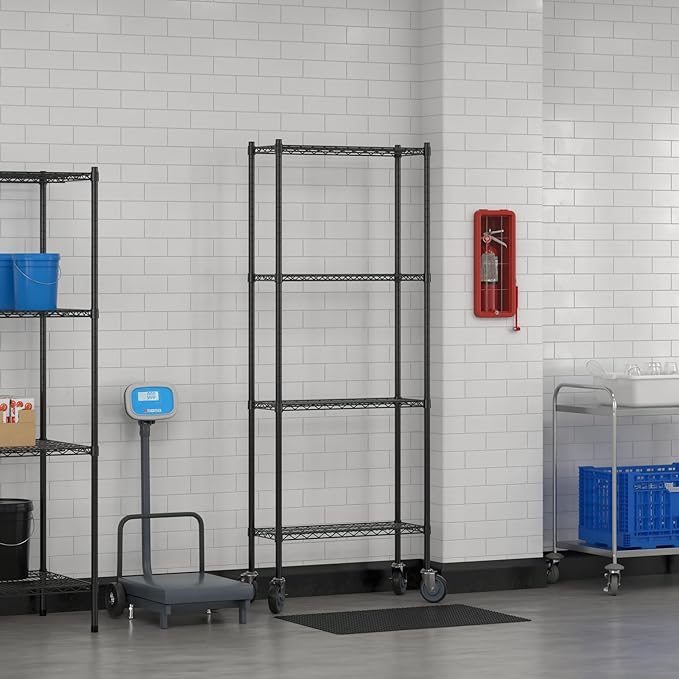 Commercial NSF Listed Black Epoxy Mobile Wire Shelving Kit 12" x 30" x 80", with 4 Shelves Perfect for Warehouse, Walk-in Refrigerator, Freezer, Grocery Store, Restaurant, Dishroom
