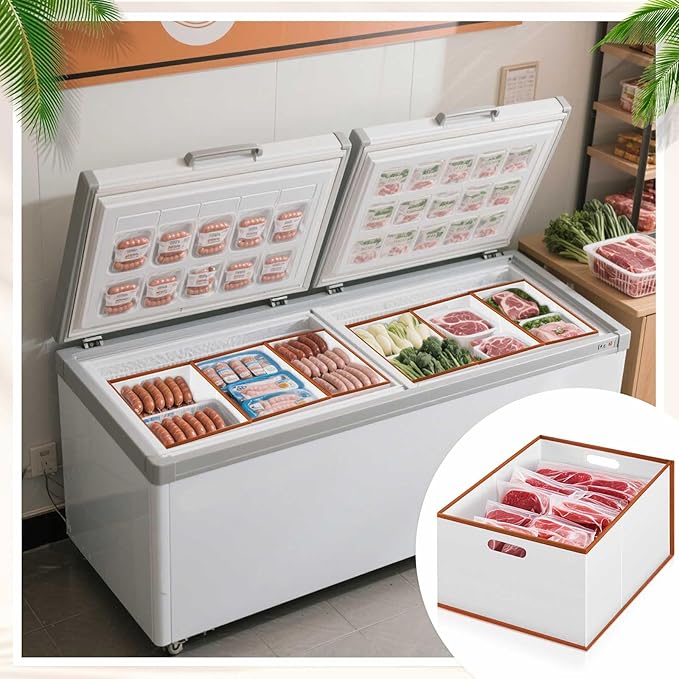 Chunful 4 Pcs Freezer Organizer Bins, Collapsible Deep Chest Freezer Organizer Bins with Handles 11.7'' x 15.7'' x 7.9'' Water Resistant for Bedroom, Pantry, Living Room, Fruits, Meats