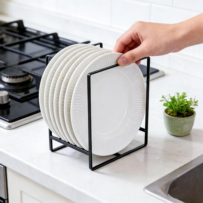 SIBAO 4 Pack Metal Plate Holder Organizer,4.7" and 6.3" Upright Dish Drying Racks for Cutting Board,Plates,Pots,and Pans