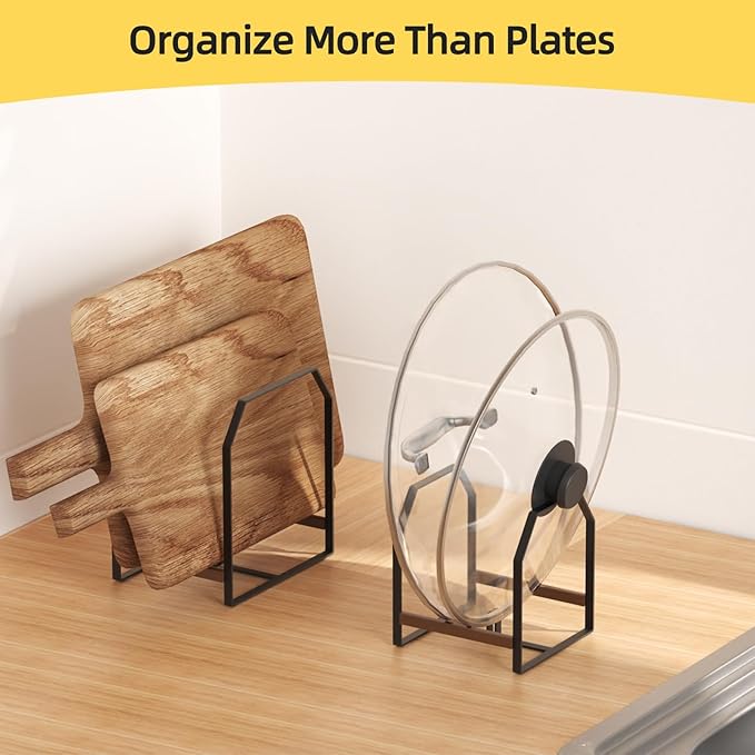 4 Pack Plate Organizer for Cabinet, Arched Metal Dish Holder Rack, Plate Rack Organizer for Cupboard, Space Saver Dish Storage Rack, Holds 6–12 Inch Plates, 2 Large 2 Small, Black