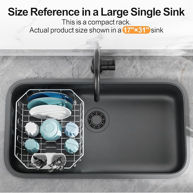 GSlife Small in Sink Dish Drying Rack - Stainless Steel Compact Dish Drainer for RV Kitchen Apartment Sink, Rust Resistant Inside Sink Rack, 11.6" W x 13.4" L, Silver