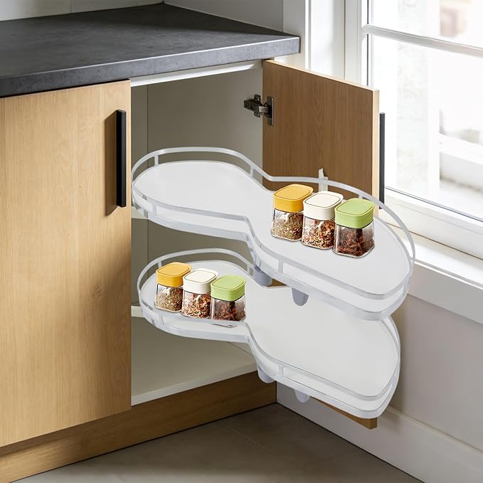 DYRABREST Blind Corner Cabinet Organizer Pull Out, 2-Tier Rotating Basket Shelves for Corner Cabinet, Right Opening Kitchen Cabinet Storage Organizer with Adjustable Height (Right Open)