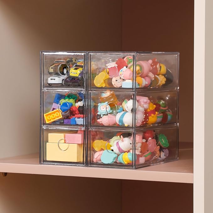 Plastic Storage Drawers, Home Office Supplies Organizer for Bathroom, Kitchen, Pantry, Coffee Bar, Clear Desk Accessories Box for Marker, Art Crafts, Makeup (12 Drawers)