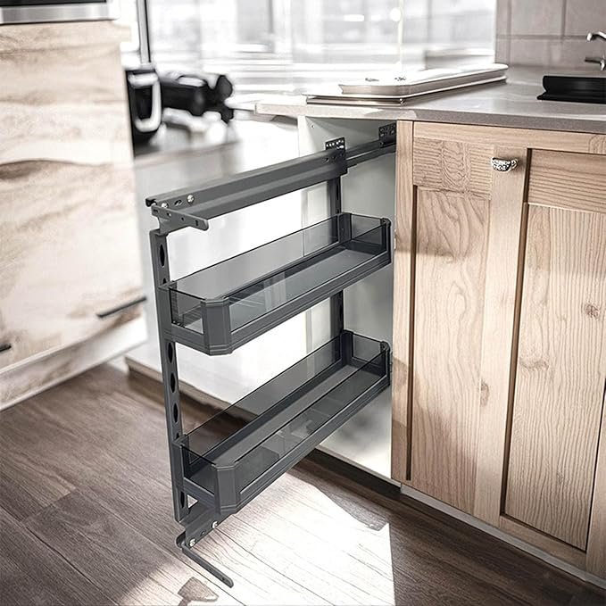 2-Tier Kitchen Cabinet Pullout Shelf and Drawer Orga Slide Out Pantry Storage Basket in Multiple Sizes, Narrow Multi-Layer Storage Rack，3 Tier，3 Tier-300mm Cabinet
