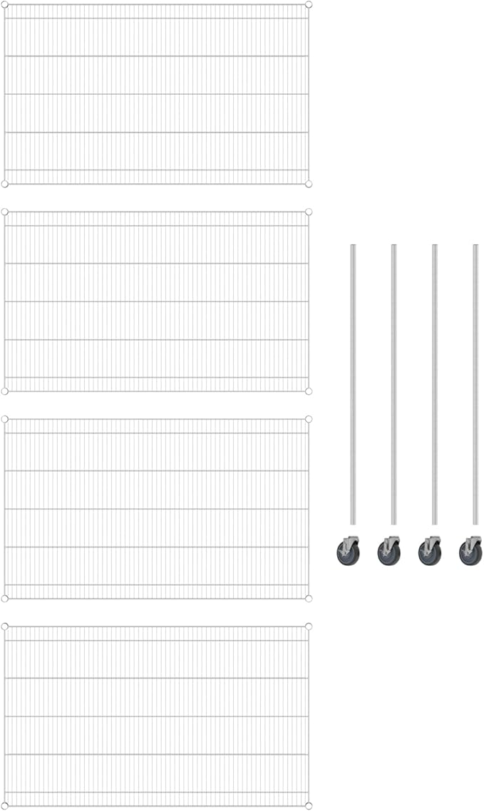 Commercial NSF Listed Chrome Mobile Wire Shelving Kit 36" x 60" x 60", with 4 Shelves Perfect for Warehouse, Walk-in Refrigerator, Freezer, Grocery Store, Restaurant, Dishroom