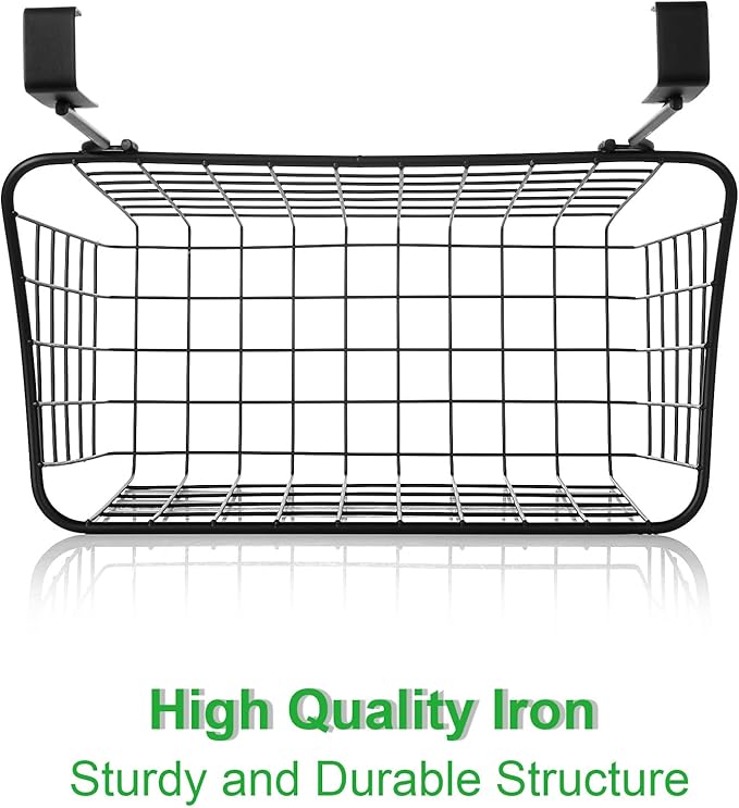 4PCS Over the Cabinet Basket, Over Cabinet Door Organizer, Grid Storage Baskets with Hooks, Metal Hanging Basket Kitchen Storage Organizer Holder for Pantry, Bathroom, Black, 11x9.2x4.3’’