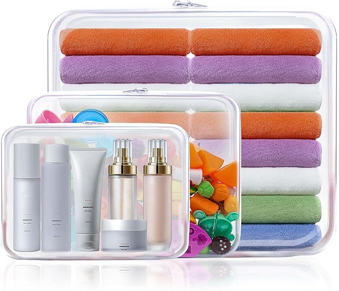 AOBOPLE Clear Hard Shell Zipper Case,3PCS M+L+XL(13.78"x11.8"+9.8"x7.87"+8.66"x6.1") Large Toy Storage Bags,Plastic Transparent Hard Zipper Case Travel Waterproof Organizer Bags for Puzzles,Cosmetics