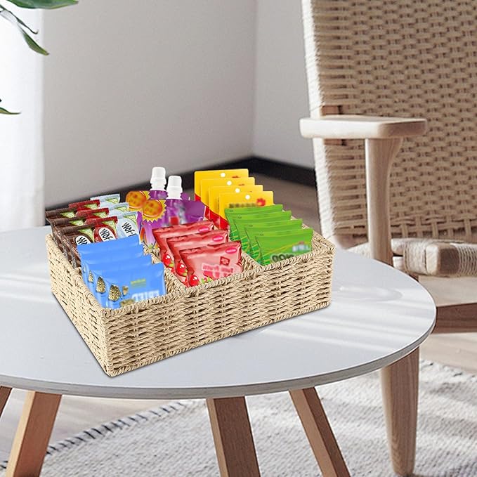 Snack Organizer with 3-Compartment Snack Bar Station for Pantry Use, Pantry Storage Containers for Candy,Drink Packet,Chips,Office Snacks Bar Rack Storage Bin Storage Baskets Dispenser Countertop