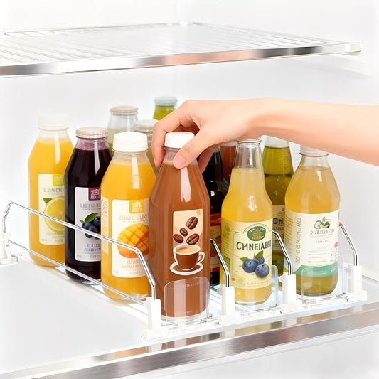 Drink Organizer For Fridge, Adjustable Self Pushing Drink Dispenser for Refrigerator Organizers and Storage, Automatic Fridge Drink Organizer, 3 Rows, 14.96" D - Holds up to 15 Cans