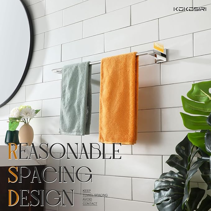 KOKOSIRI Bath Towel Bar Chrome Bathroom Hardware Towel Holder Wall Mounted for Kitchen Toilet 24 Inches Necklace Holder Polished Stainless Steel B4006CH-L24