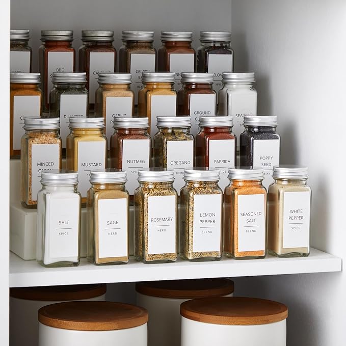 Talented Kitchen Spice Jar Labels - Minimalist Waterproof Kitchen Organization - Preprinted Spice Labels - Kitchen Pantry Organization Stickers - 140 Pack, 2.75 x 1.25 in, Black on White