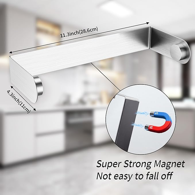 YIGII Magnetic Paper Towel Holder for Fridge, Silver Toilet Roll Holder with Strong Magnets, Multifunctional PaperTowel Rack for RV, Kitchen, Grill, Stainless Steel