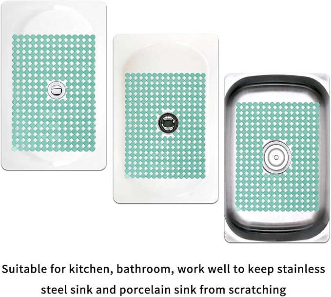 Qulable 2Pack Kitchen Sink Mat for Stainless Steel/Ceramic Sinks, PVC Eco-friendly Protectors for Bottom of Kitchen Sink, Adjustable, Fast Draining, Dots Design, 11.8x15.7 (Light Green)