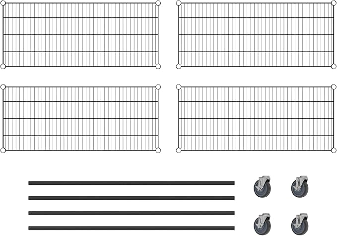 Commercial NSF Listed Black Epoxy Mobile Wire Shelving Kit 18" x 42" x 60", with 4 Shelves Perfect for Warehouse, Walk-in Refrigerator, Freezer, Grocery Store, Restaurant, Dishroom