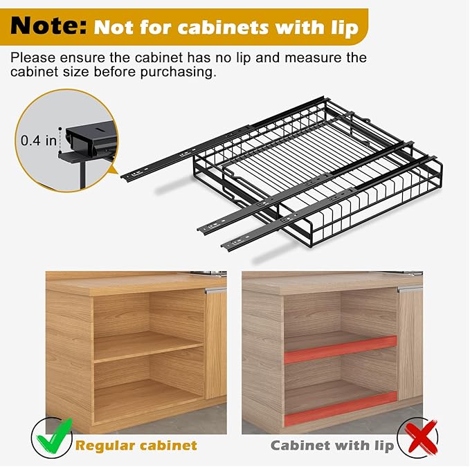 REALINN 2 Pack Pull Out Cabinet Organizer, Expandable(12"-20") Slide Out Drawers 3 Slide Rails Fix with Adhesive or Screw, Roll Out Shelves for Kitchen Cabinet Organization, Black